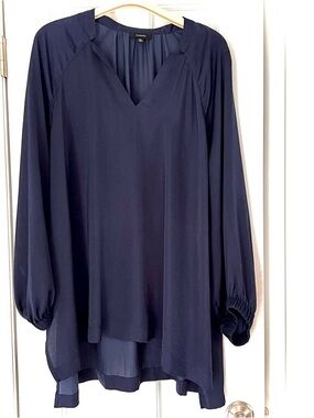 Alfani Navy V-Neck Long-Sleeve Tunic Blouse 2X